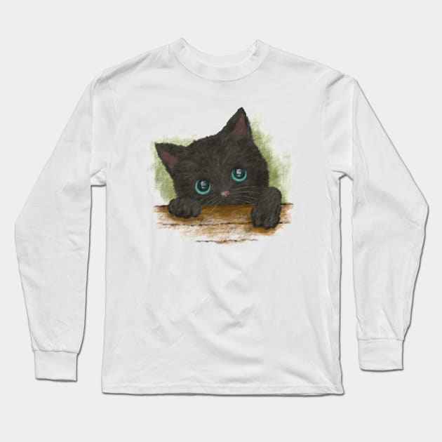 Black Cat with Blue Eyes Long Sleeve T-Shirt by sanogawa